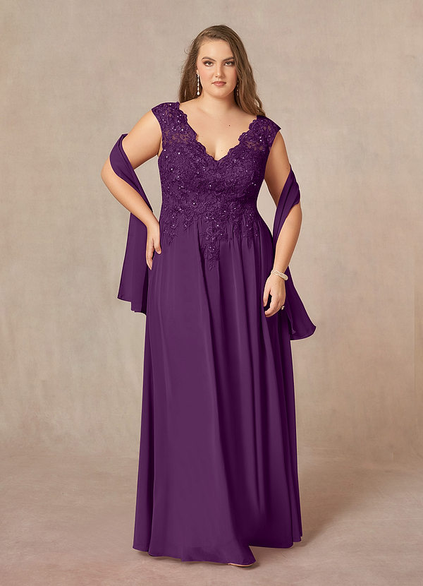Azazie Amethyst Mother of the Brides Dresses Grape A-Line V-Neck Sequins Chiffon Dress image1