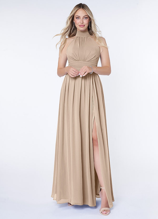 Azazie Iman Bridesmaid Dresses Taupe A-Line A-Line Ruched Chiffon Dress image1