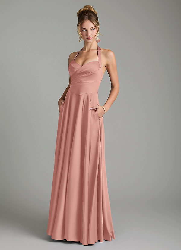 Azazie Tenaya Bridesmaid Dresses Rosette A-Line Sweetheart Neckline Stretch Satin Dress image1
