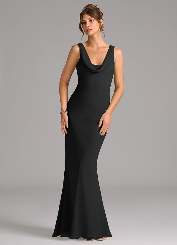 Azazie Rylina Bridesmaid Dresses Black Mermaid Pleated Chiffon Dress image1