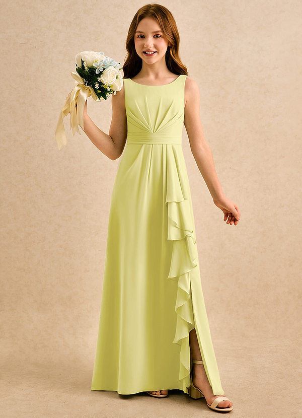 Azazie Chibi Girls Formal Abiti da Damigella Bambina Abito A-Line in Chiffon Plissettato Sorbetto Al Limone image1