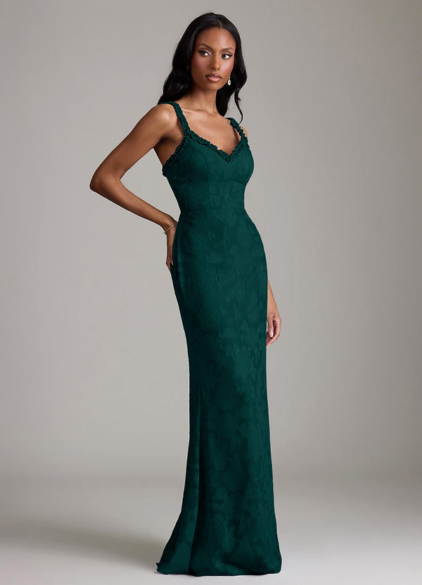 Azazie Corina Brudtärneklänningar Klä av Sjöjungfru i Blommig Utbrändhet Rynkad Tallgrön image1