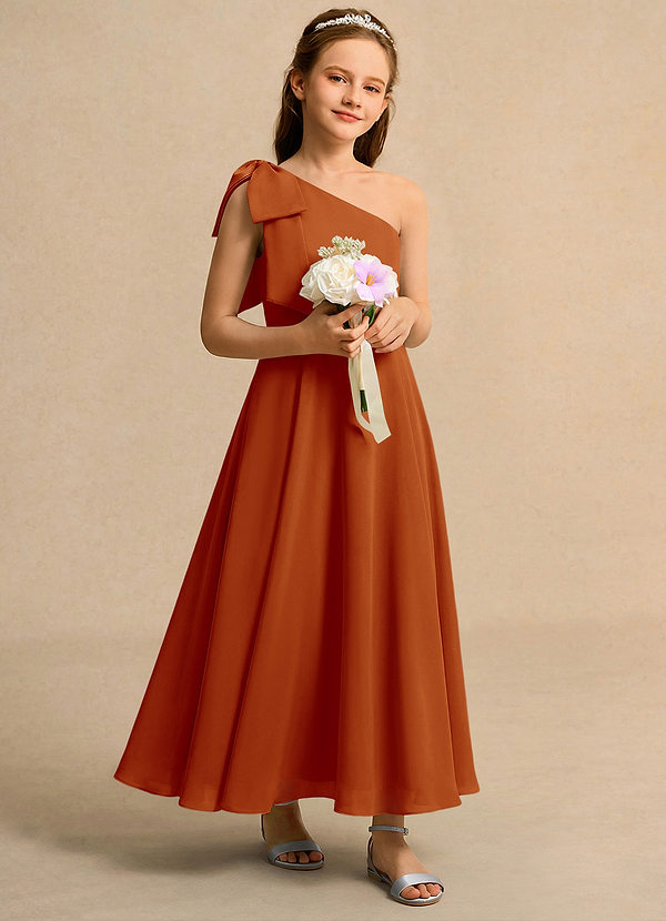 Azazie Guppy Junior Formal Flower Girl Dresses Paprika A-Line One Shoulder Chiffon Dress image1