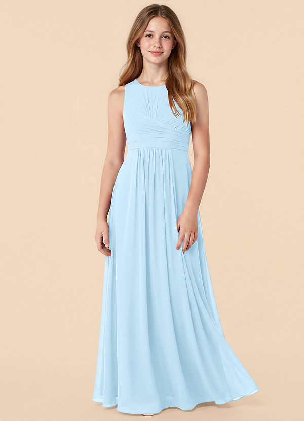 Azazie Skyla Junior Sky Blue A-Line Pleated Chiffon Dress image1