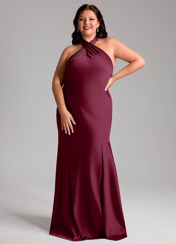 Azazie Lorena Robes Demoiselle d'honneur Robe Sirène en Satin extensible Plissée Mûre image1
