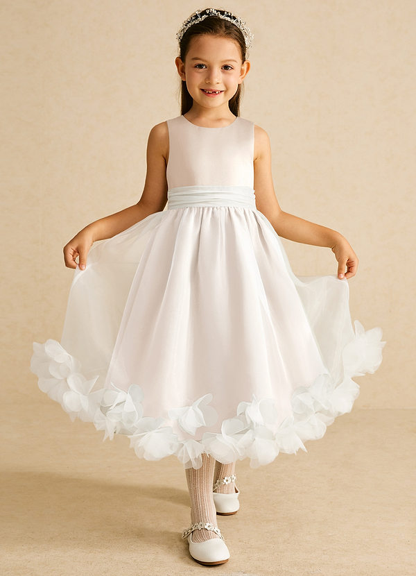 Azazie Stardust Blumenkinder Kleider A-Linie ärmellos Organza Kleid Alabaster Weiß image1