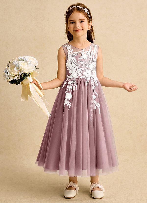 Azazie Sundae Blumenkinder Kleider Ballkleid Spitze Kleid Altrosa image1