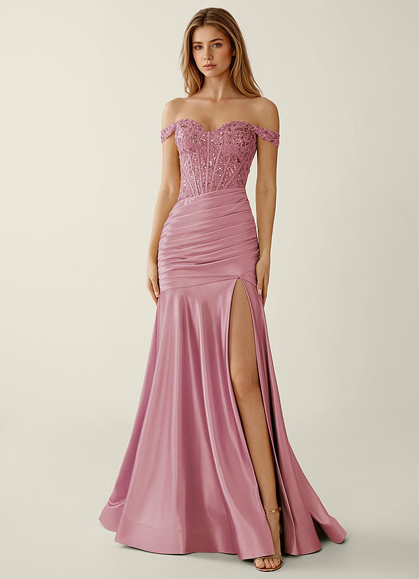 Briareny Pink Lace Sequin Embroidery Stretch Satin Prom Dress image1