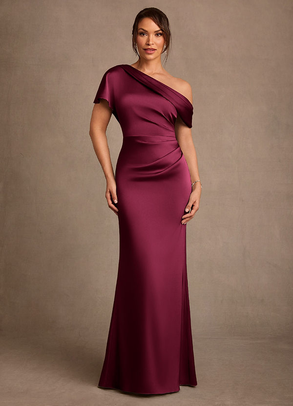 Rutha Mother of the Brides Dresses Burgundy Sheath One Shoulder Stretch Satin Dress image1
