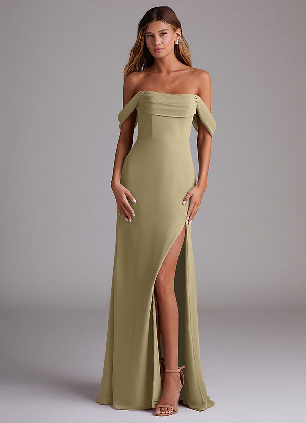 Azazie Saige Bridesmaid Dresses Moss Green A-Line Off the Shoulder Chiffon Convertible Dress image1