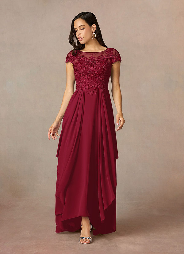 Azazie Lunda Brautmutterkleider A-Linie Spitze Chiffon Kleid Burgunderrot image1