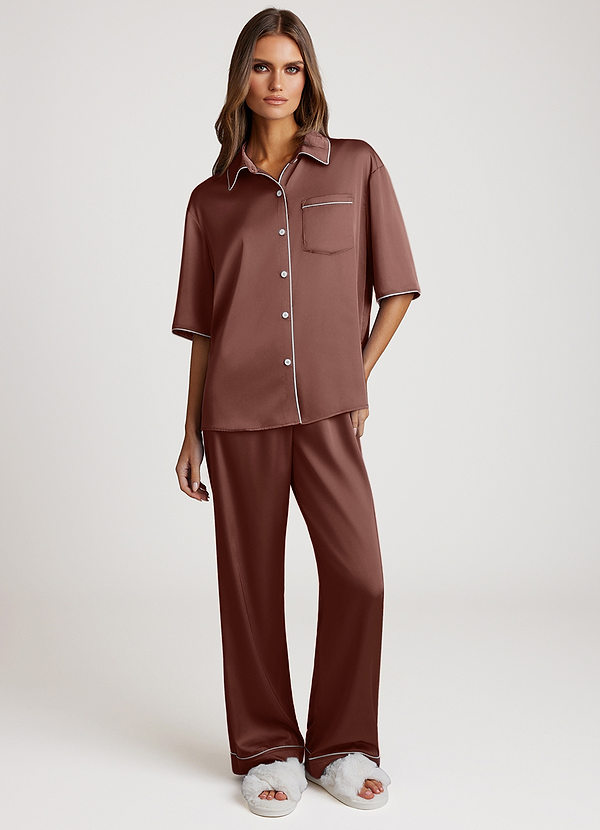 front Espresso Contrast-trimmed Pajama Set