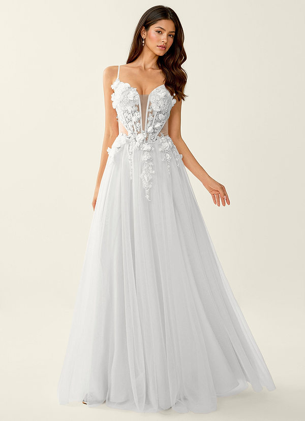 Eulalie Hvid 3D Blomster Korset Blondelukning Gallakjole image1