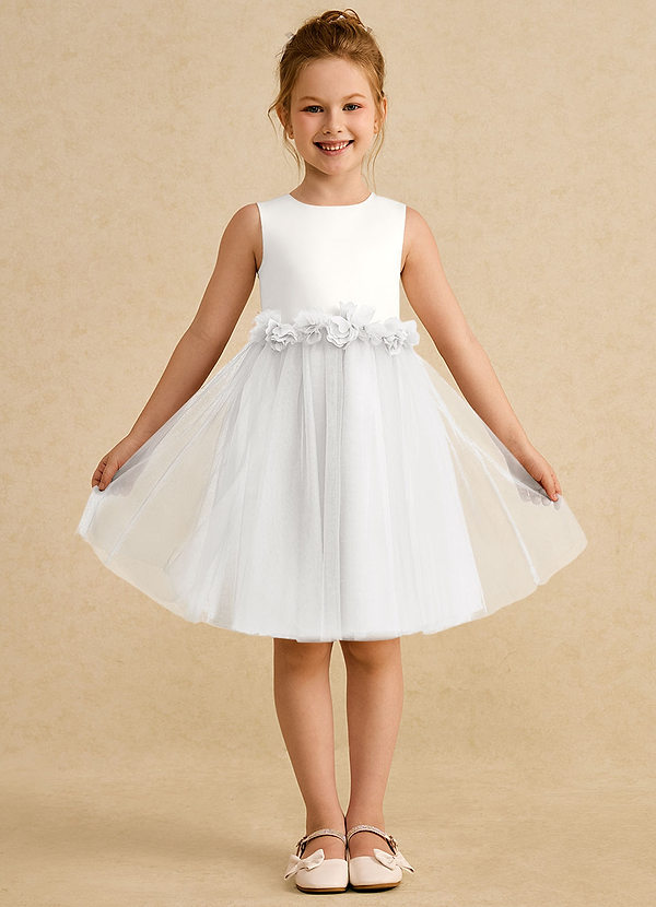 Azazie Louisa Blumenkinder Kleider A-Linie ärmellos Tüll Kleid Elfenbein Weiß image1