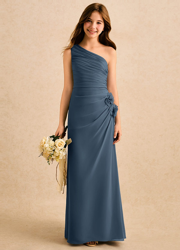 Azazie Sophie Girls Formal Sukienki dla dziewczynek sypiących kwiaty Osłona Jedno ramię Szyfon Długość podłogi Sukienka image1