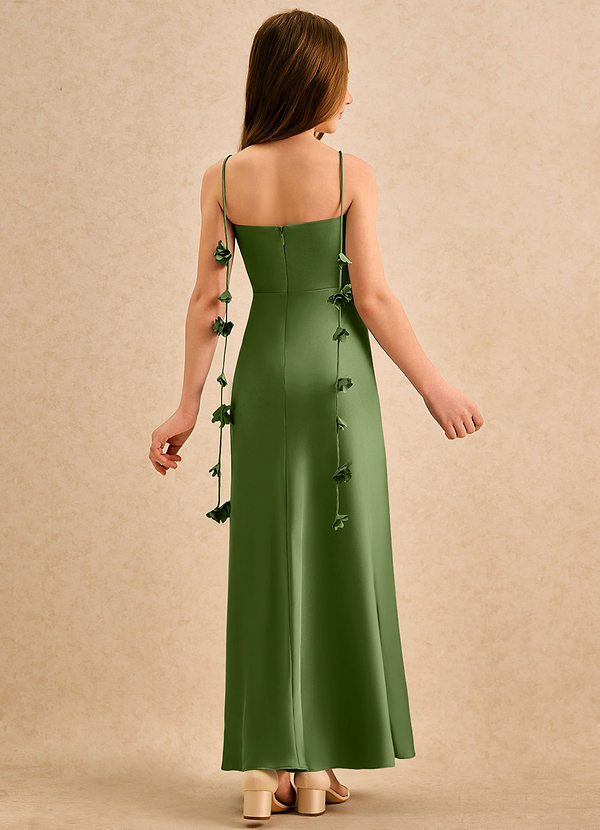 Azazie Kandi Girls Formal Blumenkinder Kleider A-Linie Herzausschnitt Stretch-Satin Kleid Wacholder image1