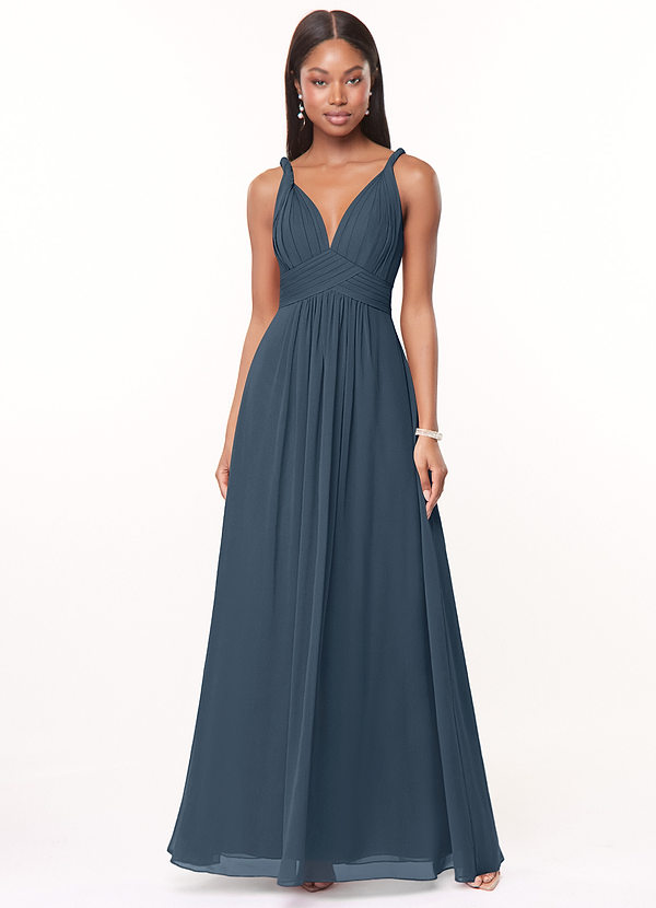 Azazie Maren Abiti da Damigella Abito A-Line in Chiffon Plissettato Blu Nettuno image1