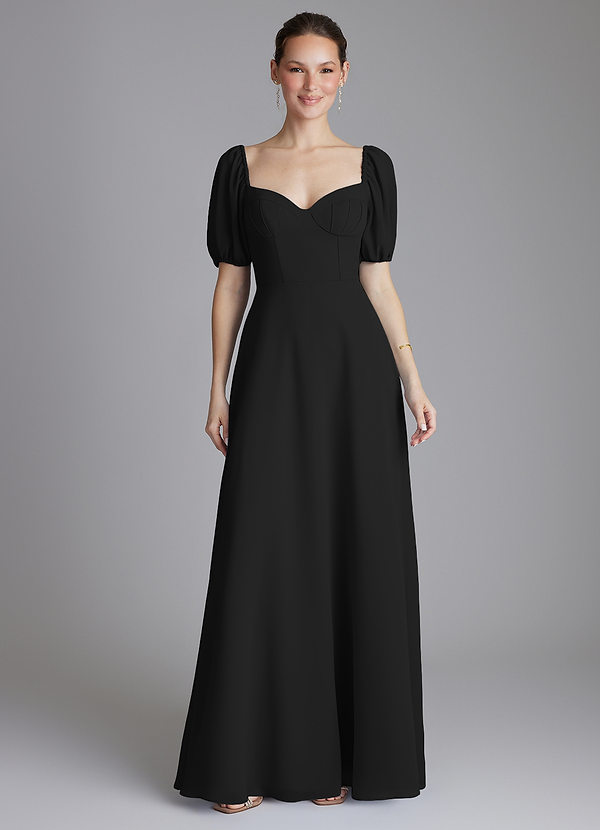 Azazie Fatima Bridesmaid Dresses Black A-Line with Pockets Chiffon Dress image1