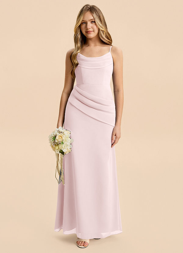 Azazie Nettie Junior Blushing Pink A-Line Pleated Chiffon Dress image1