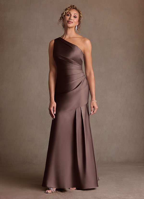 Azazie Haifa Klänningar till brudens mor Klä Sjöjungfru i Stretch Satin Ena axeln Ganache image1