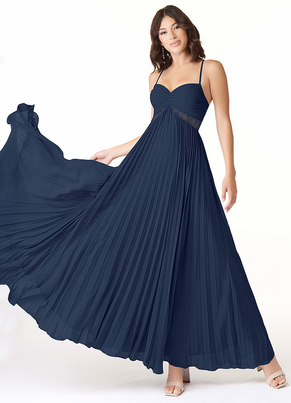 Azazie Devyn Bridesmaid Dresses Dark Navy A-Line Corset Chiffon Dress image1