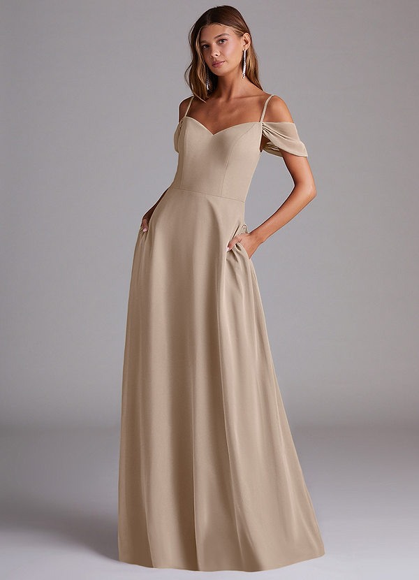 Azazie Marley Abiti da Damigella Abito Convertibile A-Line in Chiffon Spalle Scoperte Taupe image1