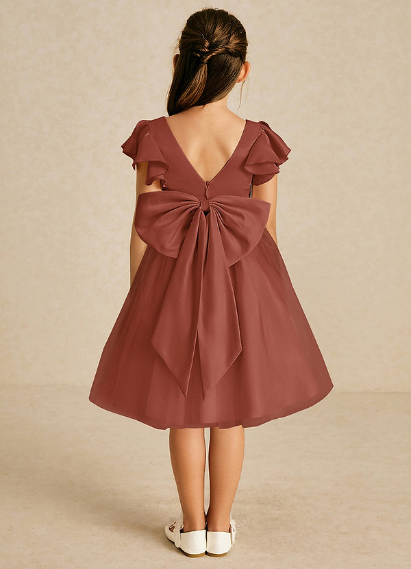 Azazie Kaeya Flower Girl Dresses Auburn A-Line Bow Tulle Dress image1