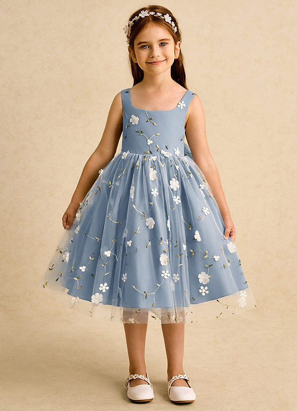 Azazie Bean Blumenkinder Kleider Ballkleid ärmellos Tüll Kleid Staubblau image1
