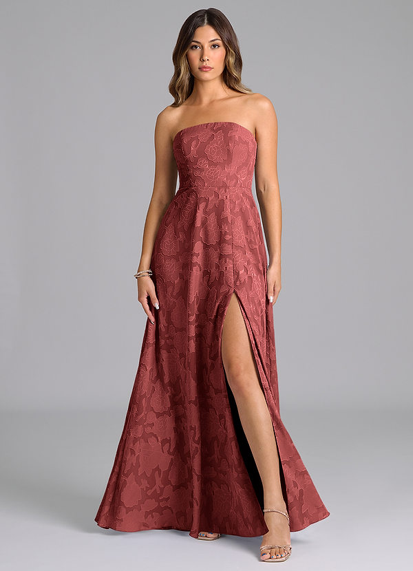 Azazie Wren Bridesmaid Dresses Terracotta A-Line Strapless Floral Burnout Dress image1