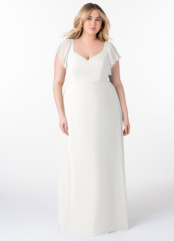 Azazie Syenna Bridesmaid Dresses White A-Line Ruched Chiffon Dress image1
