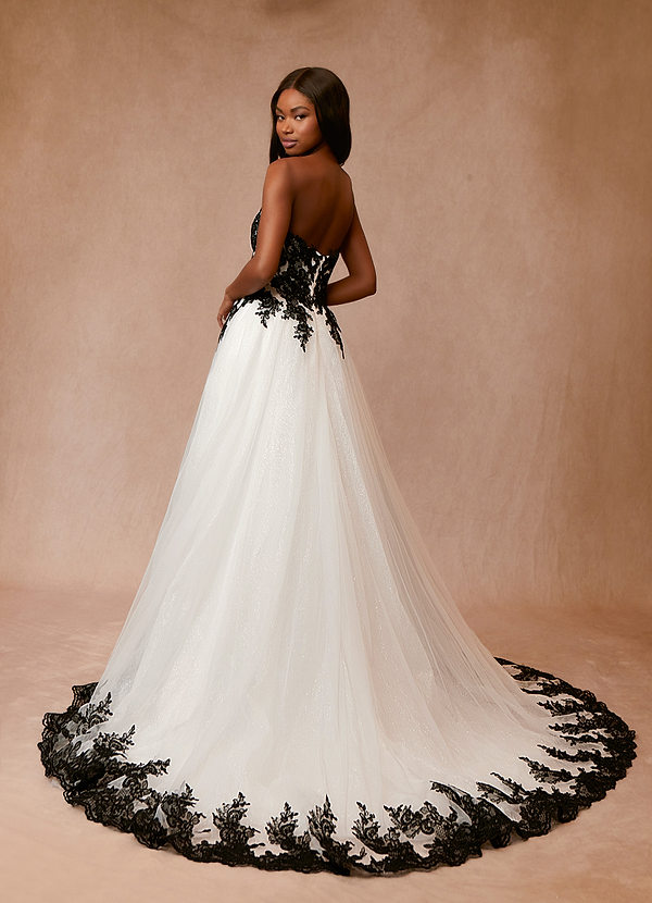 Azazie Adelaide Wedding Dresses Black Diamond White A-Line Lace Tulle Dress image1