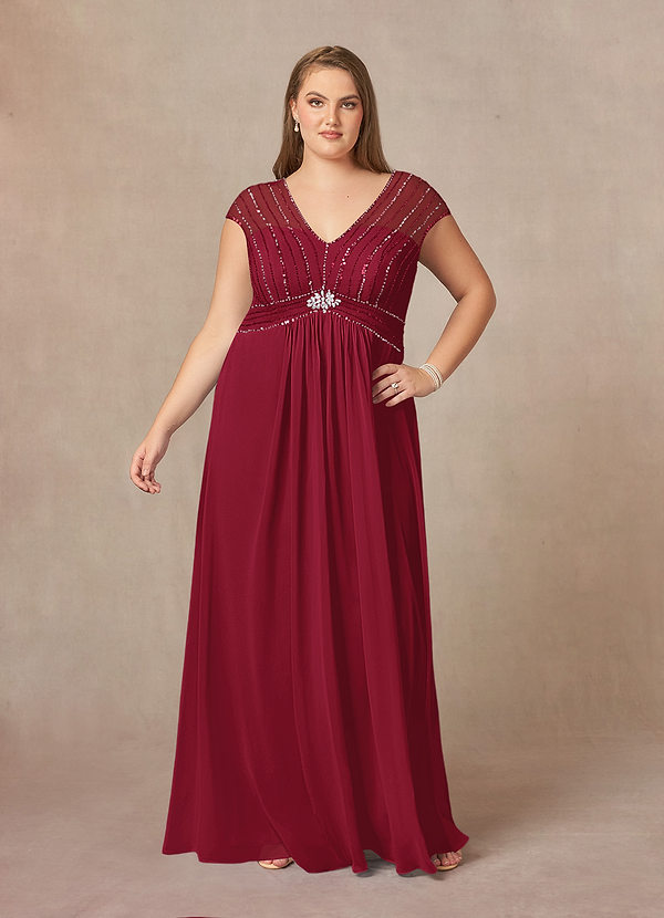 Azazie Star Mother of the Brides Dresses Burgundy A-Line V-Neck sequins Chiffon Dress image1