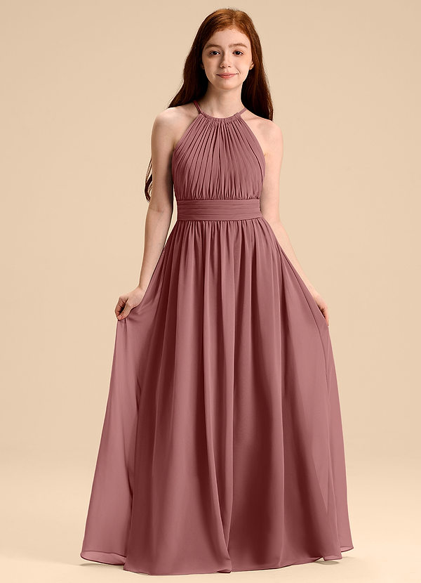 Azazie Malone Junior Vestido de Rosa Del Desierto de Gasa de Corte en A con Plisado image1