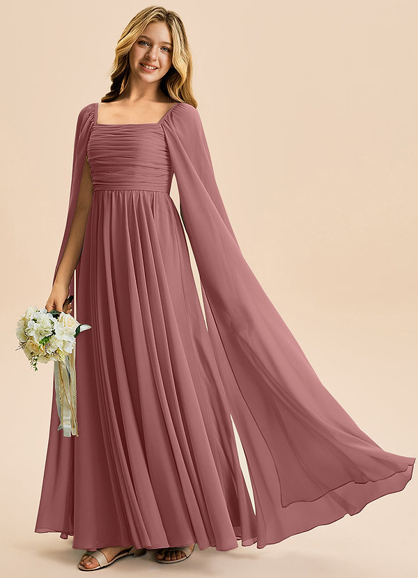 Azazie Calista Junior A-Linie Plissee Chiffon Kleid Wüstenrose image1