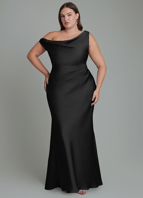 Emerson Bridesmaid Dresses Black Mermaid Off the Shoulder Stretch Satin Dress image1