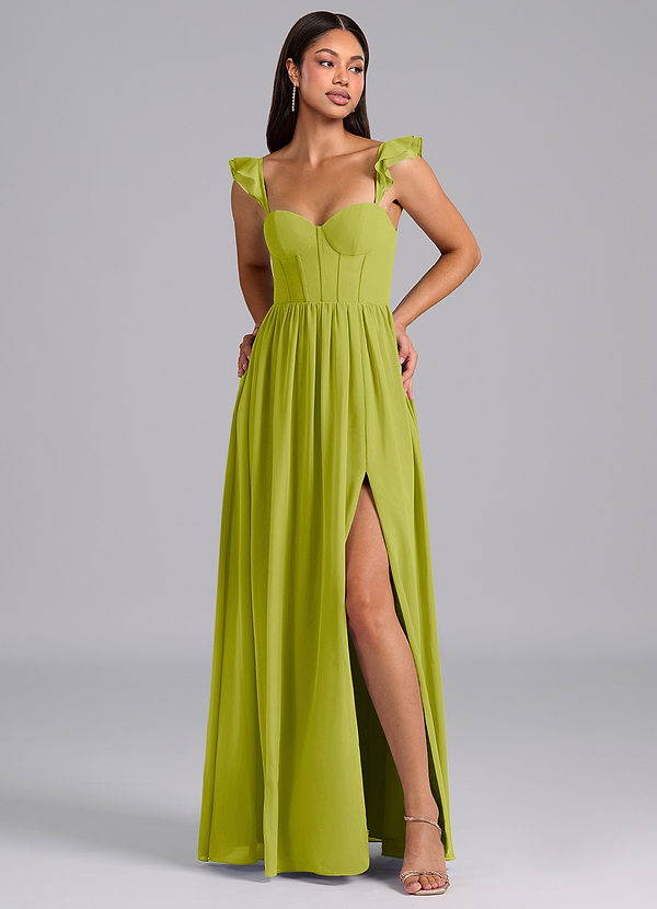 Azazie Denisse Abiti da Damigella Abito A-Line in Chiffon Drappeggiato Citronella image1