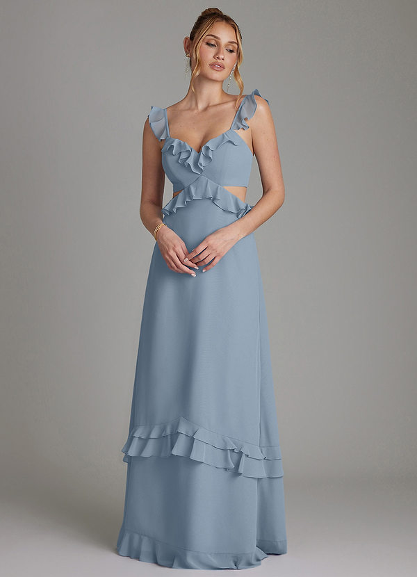 Azazie Malaya Bridesmaid Dresses Dusty Blue A-Line Corset Chiffon Dress image1