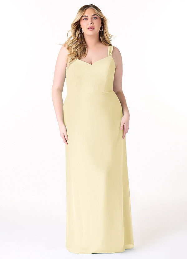 Azazie Denice Brautjungfernkleider Etui Gefaltet Chiffon Kleid Zitronensorbet image1