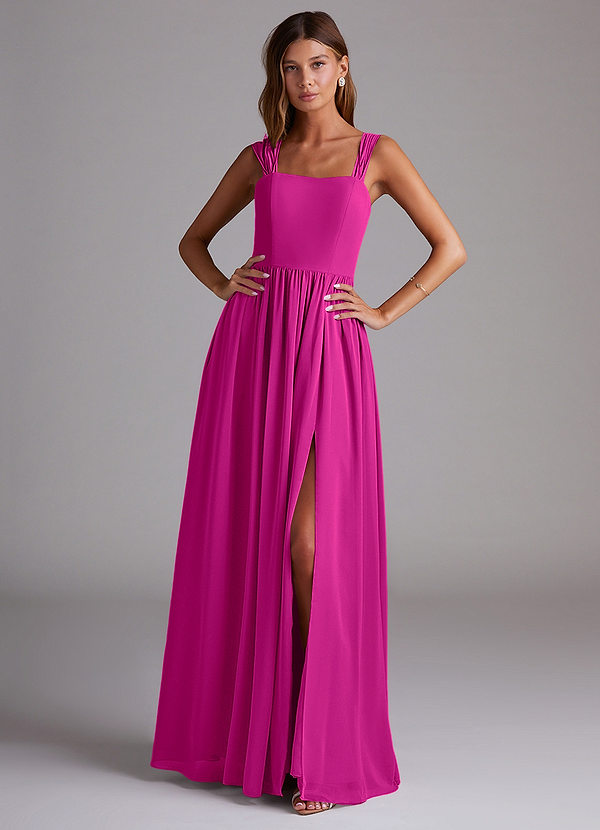 Azazie Calianna Bridesmaid Dresses Fuchsia A-Line Off the Shoulder Chiffon Convertible Dress image1