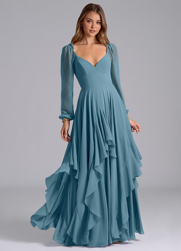 Azazie Karan Bruidsmeisjes Jurken Jurk van Chiffon met A-Lijn Lange mouw Bermuda image1