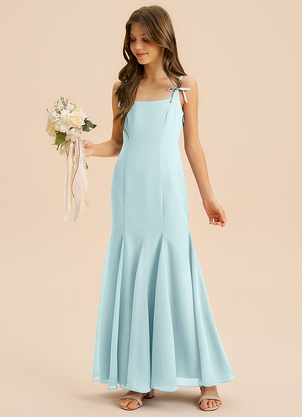 Azazie Evey Junior Abito Sirena in Chiffon Plissettato Sea Glass image1