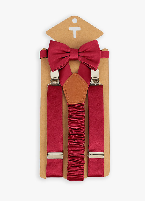 front Boy's Matching Matte Satin Bow Tie & Suspenders Set