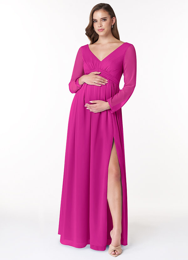 Azazie Teton Abiti da damigella premaman Abito A-Line Manica Lunga Chiffon Floor-Length image1
