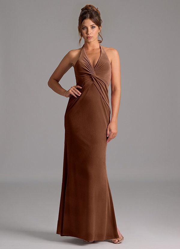 Azazie Valerie Bridesmaid Dresses Umber Mermaid Velvet Dress image1