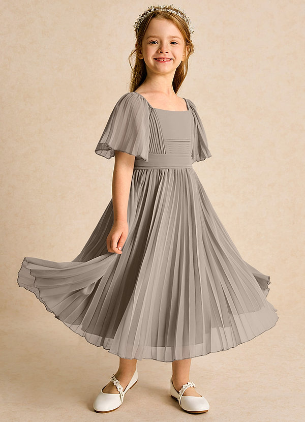 Azazie Gisele Abiti da Ragazza di Fiori Abito A-Line in Chiffon Plissettato Taupe image1