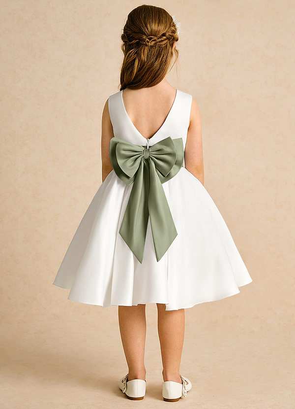 Azazie Sosie Vestidos de Niña de Flores Vestido de Marfil Pistacho de Satin Mate de Corte En A con Plisado image1