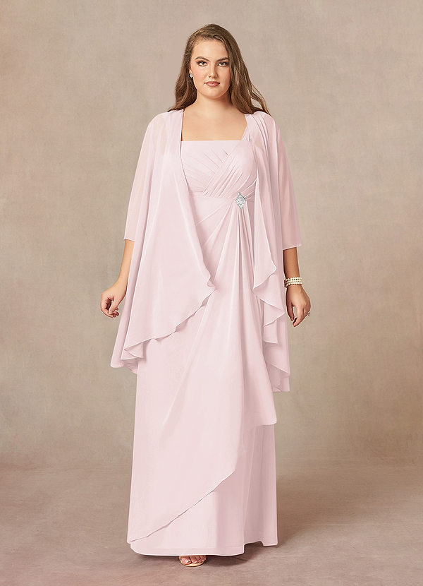 Azazie Weisz Mother of the Bride Dresses Blushing Pink A-Line Square Neckline Pleated Chiffon Dress image1