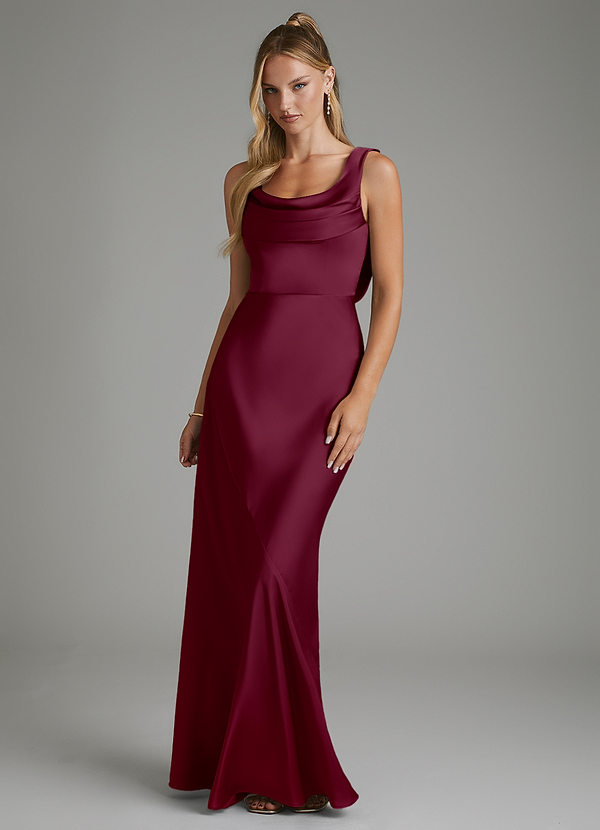 Azazie Elena Bridesmaid Dresses Mulberry Mermaid Pleated Stretch Satin Dress image1