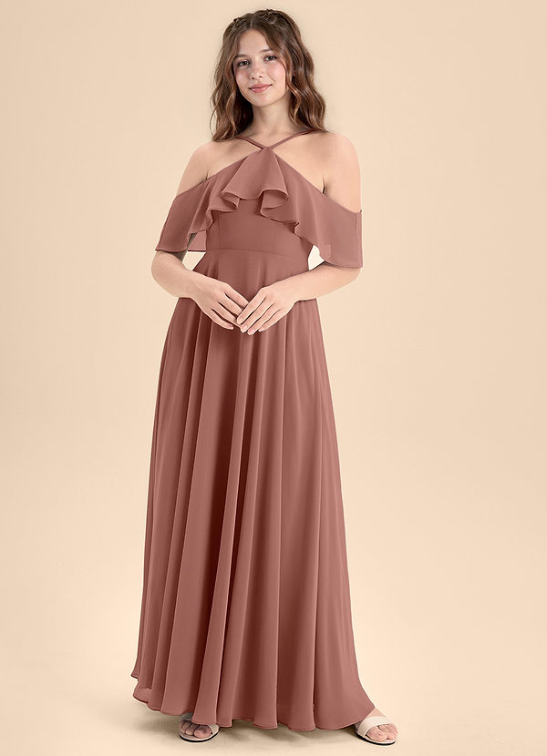 Azazie Tessabelle Junior Jurk van Chiffon met A-Lijn Off the Shoulder Ceder Roos image1