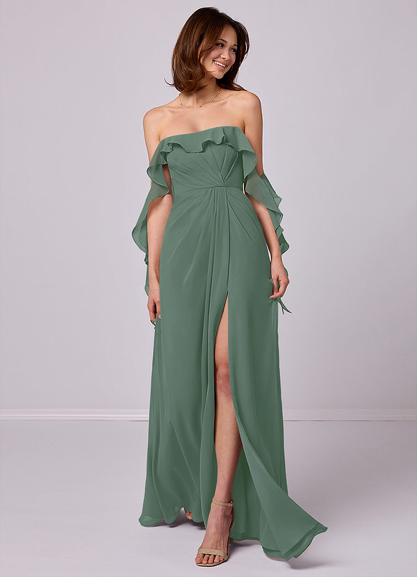 Barbie ♥ Azazie Bridesmaid Dresses Eucalyptus A-Line Off the Shoulder Chiffon Convertible Dress image1